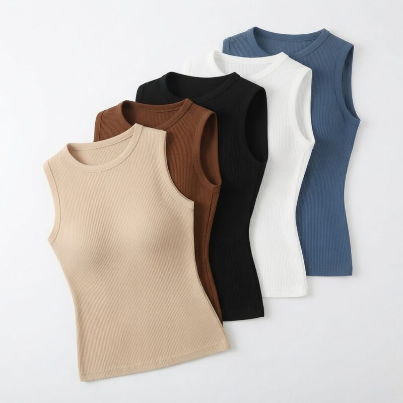 Blusa Feminina Preta Sem Mangas com Gola Redonda