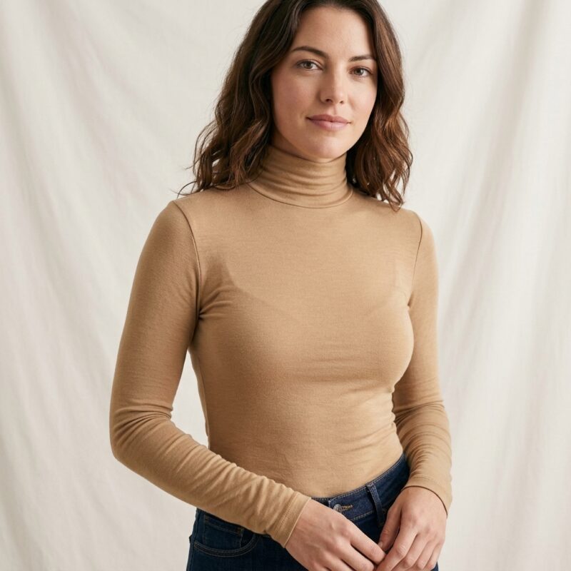 Blusa Gola Alta Manga Longa Feminina Elegante