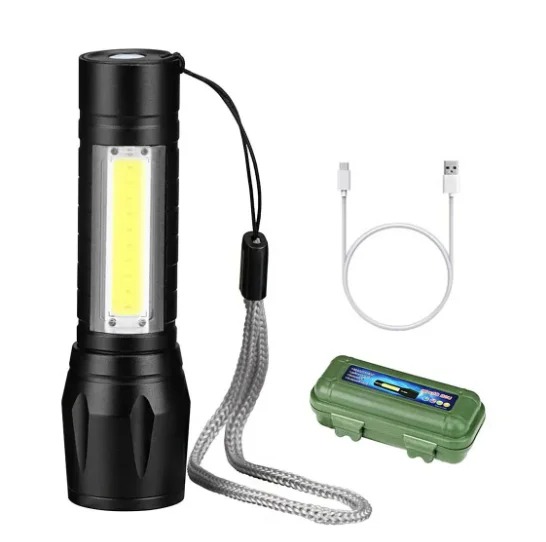 Mini Lanterna LED Recarregável USB Com Zoom
